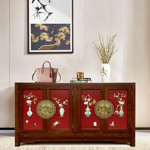 Yangzhou Lacquer Jade Inlaid New Chinoiserie Craft Solid Wood Elm Frame Simple