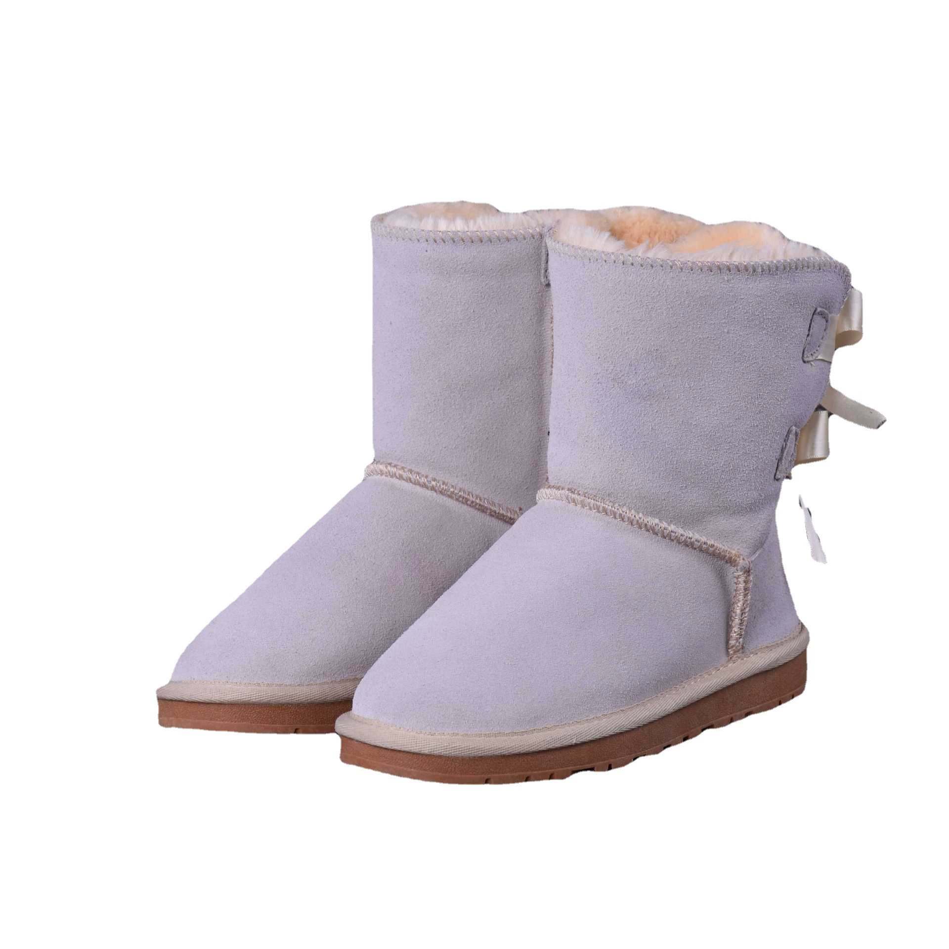 Keep warm boots with bow, wholesale, mid-length, genuine leather, plus size
