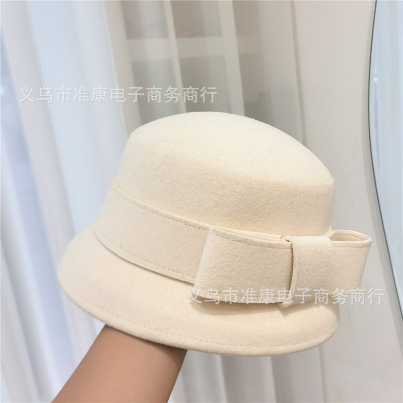 名媛气质款盆帽法式复古羊毛呢蝴蝶结渔夫帽优雅出街小檐毡帽秋冬|undefined