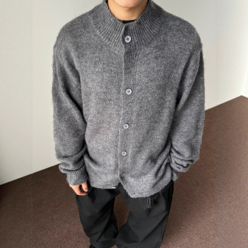 American Sweater Imitation Wool Men's Loose Boxy Button Knitted Casual Wool Cardigan Jacket