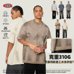 BE men's clothing 2025 spring and summer new products heavy water washing and scrubbing color vintage short-sleeved men's foreign trade men's boxy T-shirt men's