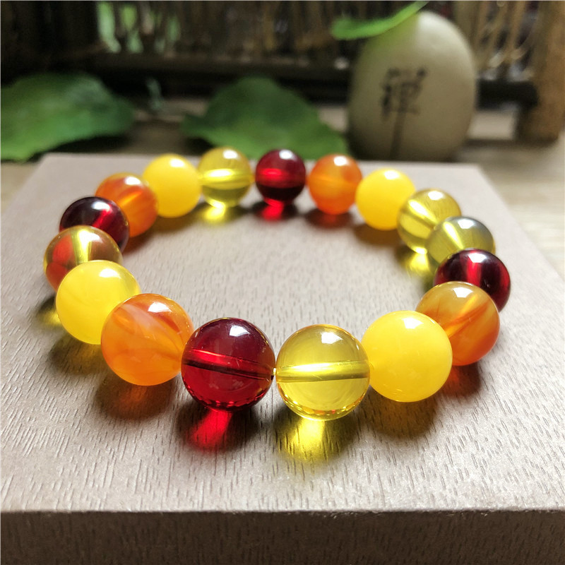 严选多宝琥珀蜜蜡单圈圆珠鸡油黄血珀蓝珀白蜜男女款手串手链批发
