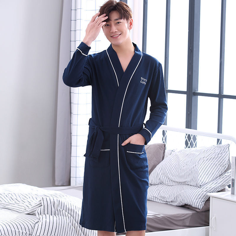 Camisón de algodón de primavera y verano de los hombres de manga corta Albornoz de primavera y otoño camisón pijamas de los hombres ropa de casa grande