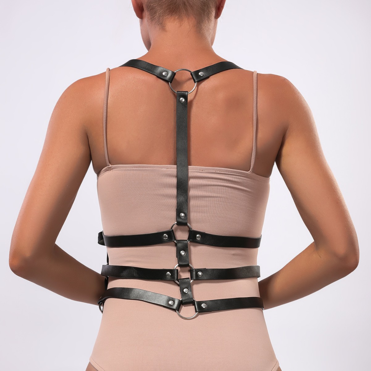 Adjustable PU Leather Bondage Harness Set with Leg Rings | Performance Accessory