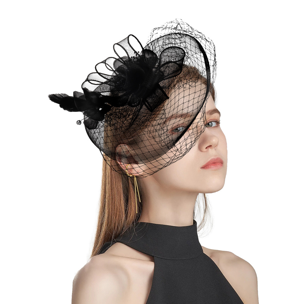 European and American New Style Bridal Wedding Feather Hair Accessories, Derby Tea Party Women's Mesh Fascinator Cocktail Hair Clip
