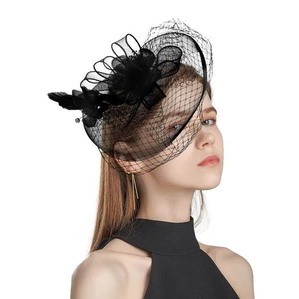 European and American New Style Bridal Wedding Feather Hair Accessories, Derby Tea Party Women's Mesh Fascinator Cocktail Hair Clip
