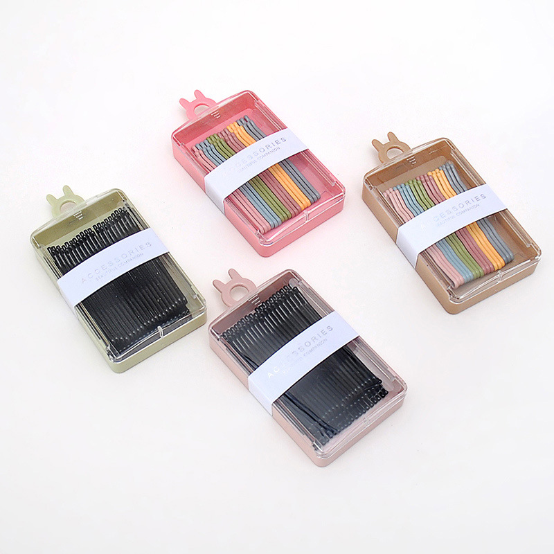 한국 in 간단한 헤어 액세서리 여성용 봄 컬러 앞머리 클립 사이드 클립 블랙 베이스 헤어핀 독립 박스형