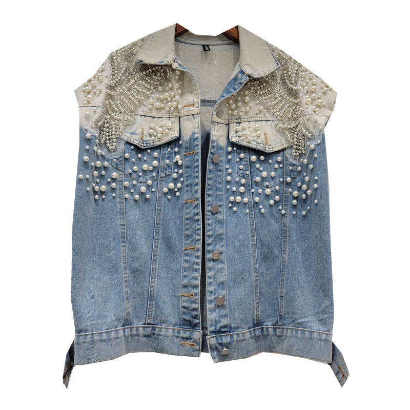 Chaleco Vaquero Casual Holgado con Cuentas y Bloques de Color Tie-Dye, Estilo Coreano, Primavera-Otoño 2025, para Mujer, a la Moda image 6