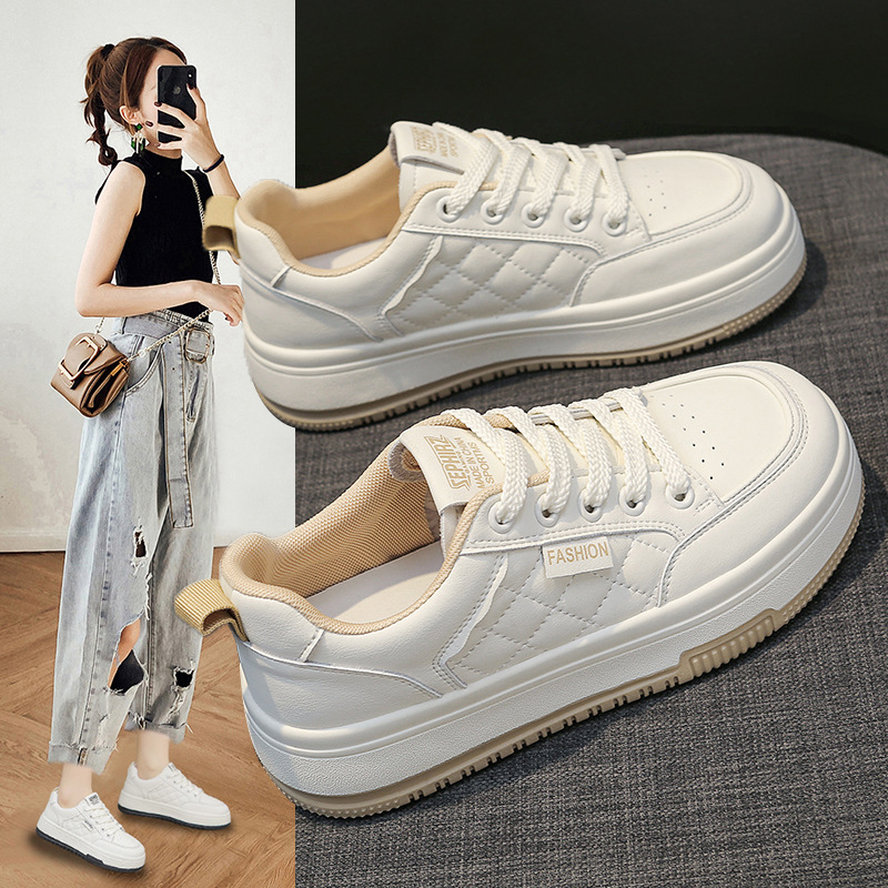 Genuine leather thick soles with added weight small white for women in spring 2024. New women's are super popular,_voghion.com