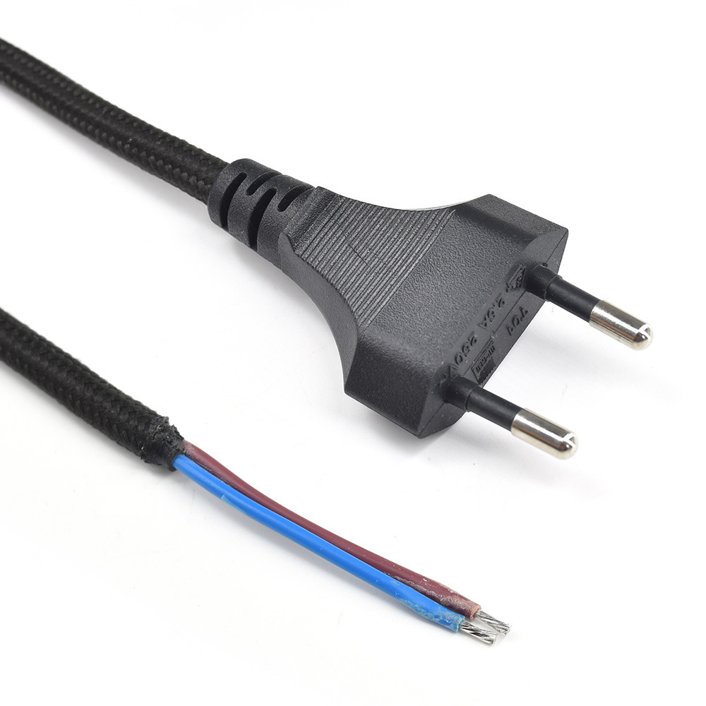 两芯欧标电源线二芯插头带开关纯铜电源编制线裸线尾多款三芯线