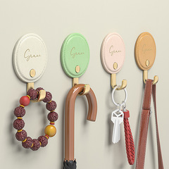 皮質紋理掛鈎免打孔馬卡龍色復古掛鈎客廳浴室臥室門後粘鈎家用