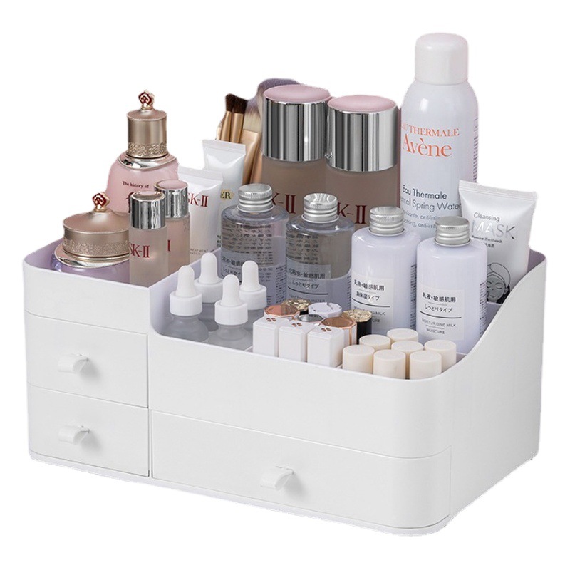 Caja de almacenamiento de cosméticos caja de plástico dividida tipo cajón cepillo de maquillaje estante de lápiz labial caja de almacenamiento de acabado de escritorio