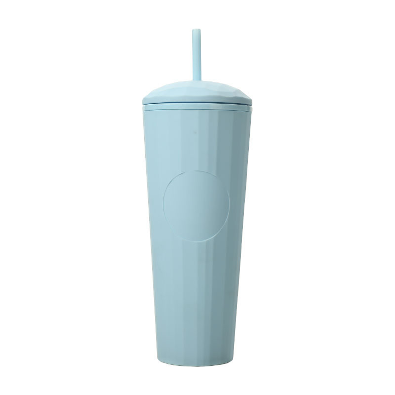 夏用女性向け二重構造シンプルプラスチックカップ 大人向けクリエイティブで持ち運びやすいおしゃれな冷水用ストロー付き携帯カップ|undefined