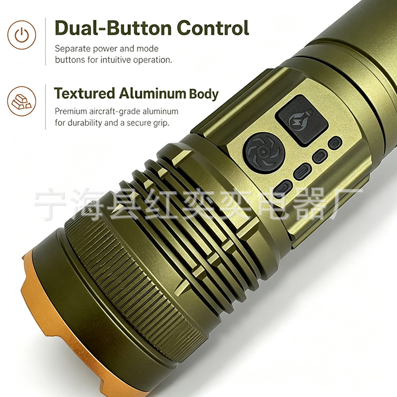 White laser high-brightness flashlight, rechargeable, dual-use for long and short distances, ultra-bright, retractable, zoomable, for camping, outdoor activities, and fishing lighting