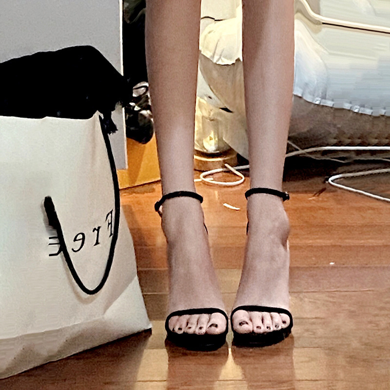 Black one-strap sandals women's beautiful 2023 new summer high heels French style women's fashion stiletto heel Silver Black one-strap sandals women's beautiful 2023 new summer high heels French style women's fashion stiletto heel Silver