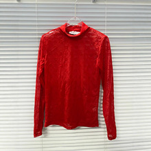 【款】明星同款四叶草月亮月亮植绒半高领打底衫T恤透视性感