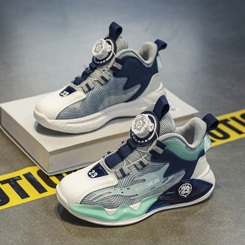 Zapatos de botón giratorio para niños zapatos deportivos 2025 nuevos zapatos de baloncesto infantiles primavera y otoño zapatos para niños guapos zapatos para correr