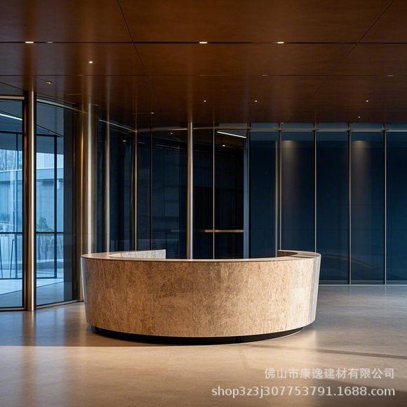 Fabricantes de recepción de piedra artificial acrílica al por mayor procesamiento de comercio exterior recepción en forma especial de la mesa de recepción