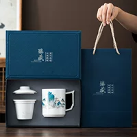 Керамическая чайная чашка, чайный набор, подставка для сигарет для офиса, набор из 4 предметов, подарок на день рождения