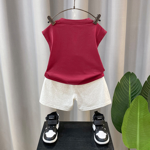Children's Backless Top Set for Boys Summer Thin Pure Color 2024 New Style Cool Boy Sleeveless Clothing Casual Sports