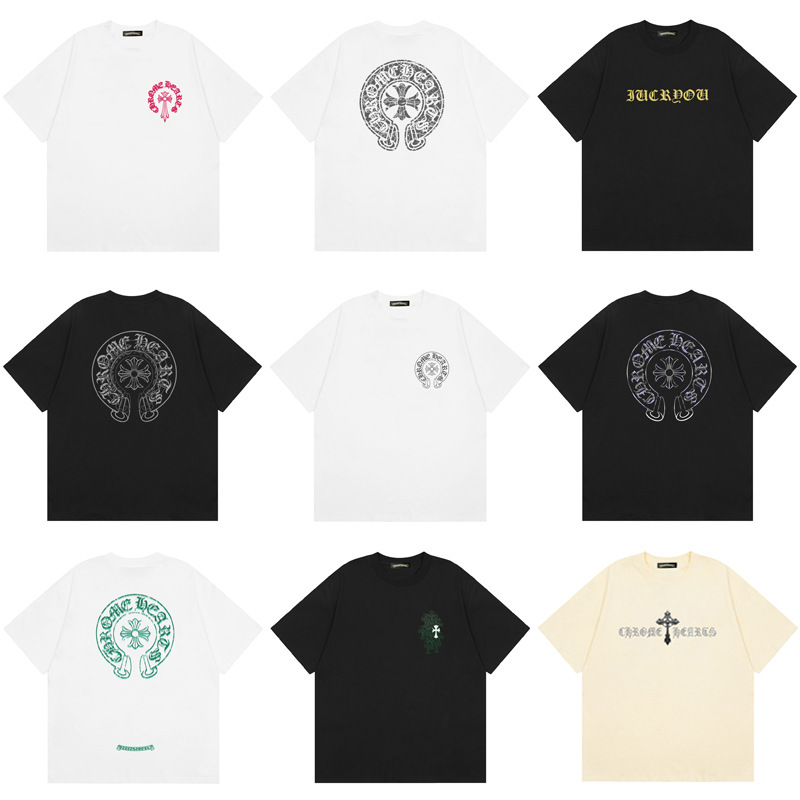 Cross-Border Foreign Trade Trendy Brand Chrome Heart Short-Sleeved Top Pure Cotton Loose Top T-Shirt for Men and Women Cross-Border Foreign Trade Trendy Brand Chrome Heart Short-Sleeved Top Pure Cotton Loose Top T-Shirt for Men and Women