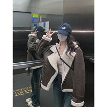 高级感皮毛一体仿羊羔绒外套女冬季新款加厚保暖宽松机车夹克外套