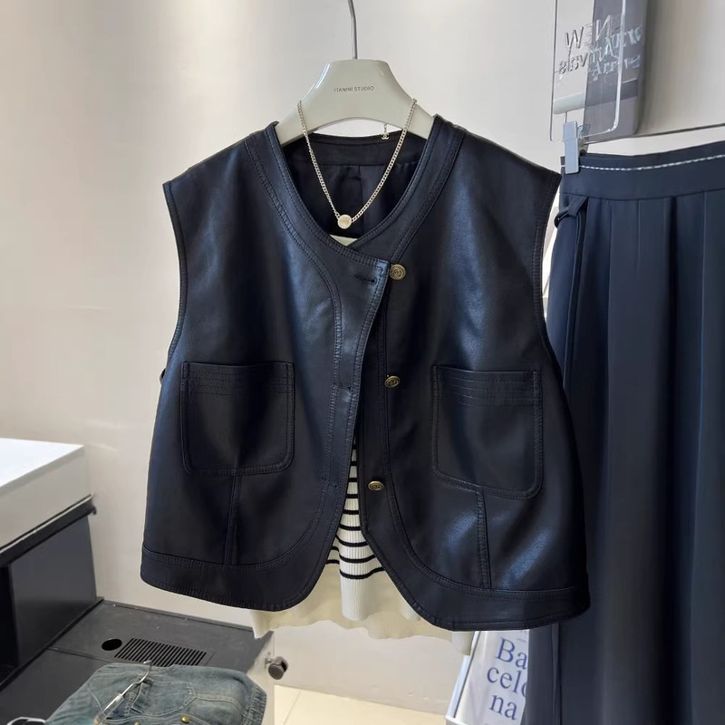 Women's Short Vest 2026 Spring and Autumn New Korean Style Biker Sleeveless Vest Jacket Trendy Top