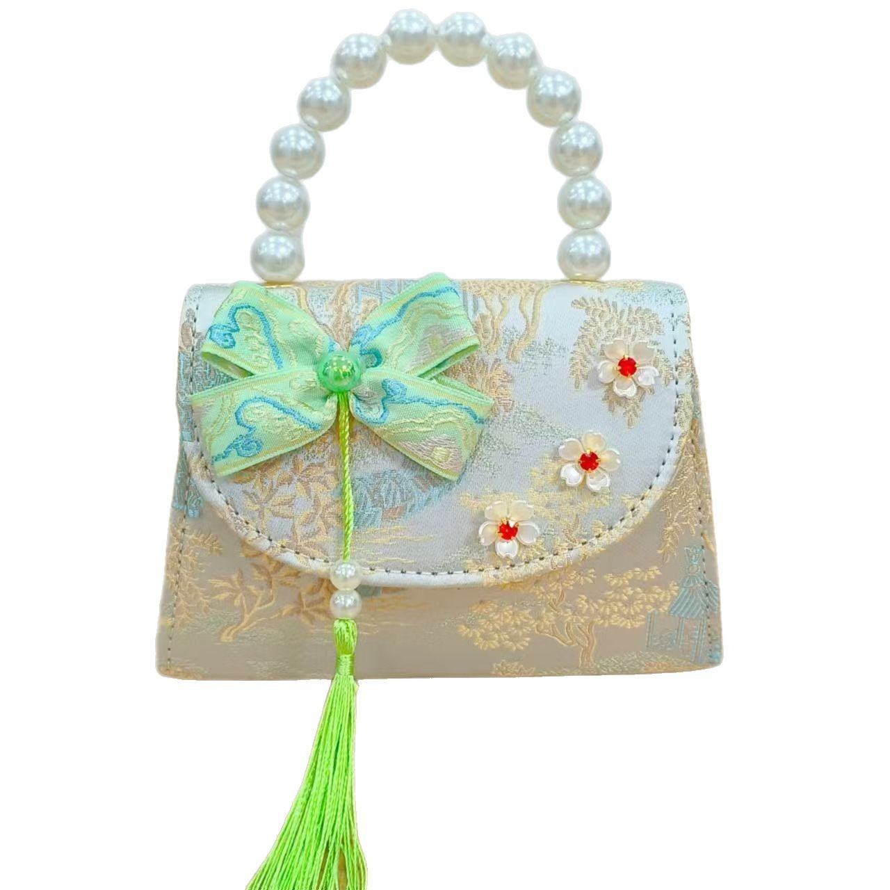 Bolsas de niños arco de estilo chino bordilla accesorios de niñas bolsas de mano princesa de perlas bolsa de cambio