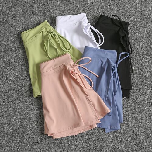 Women's Summer Exercise Skirt, Hip Covering, Anti-Flash Yoga Pants, Cover Dress, Running Training, Quick Dry Casual (Straight Crepe)