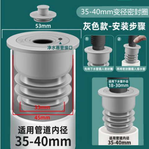 Un anillo de sellado reductor gris (diámetro interior 35-40) + tapón