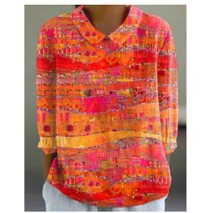 Cross-Border Export 2024 Summer Women's New Amazon Loose Printed Round Neck Casual Large Size Pullover Women's t