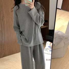 韩国ins新款睡衣女士韩条纹简约舒适休闲宽松套装柔软亲肤家居服