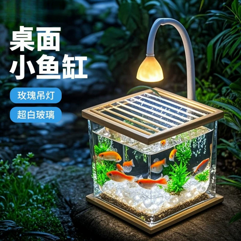 Модный розовый светильник для аквариума, декор для маленькой гостиной, креативный настольный аквариум для бетты, экологический кубический аквариум.