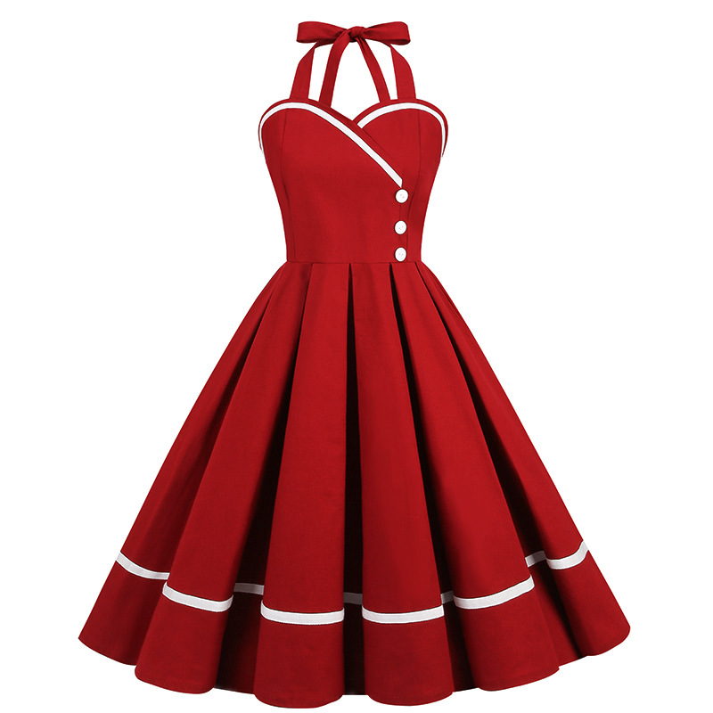 Retro 50S Women's Vintage Spliced Halter Sleeveless A-Line Dress Ponchy  Dress | eBay