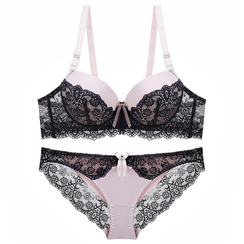 Cross-border sexy lace bra set foreign trade hollow thin briefs underwear set push-up B color matching Amazon