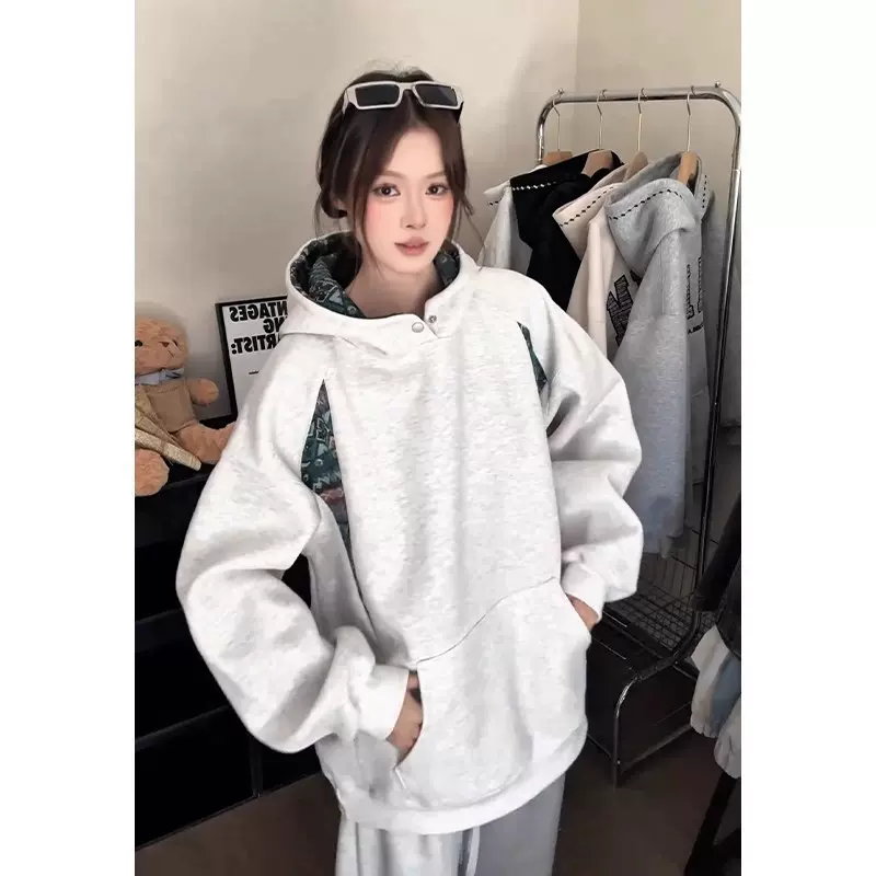 男女秋冬美式cleanfit设计感连帽卫衣潮牌民族风拼接痞帅套头衫