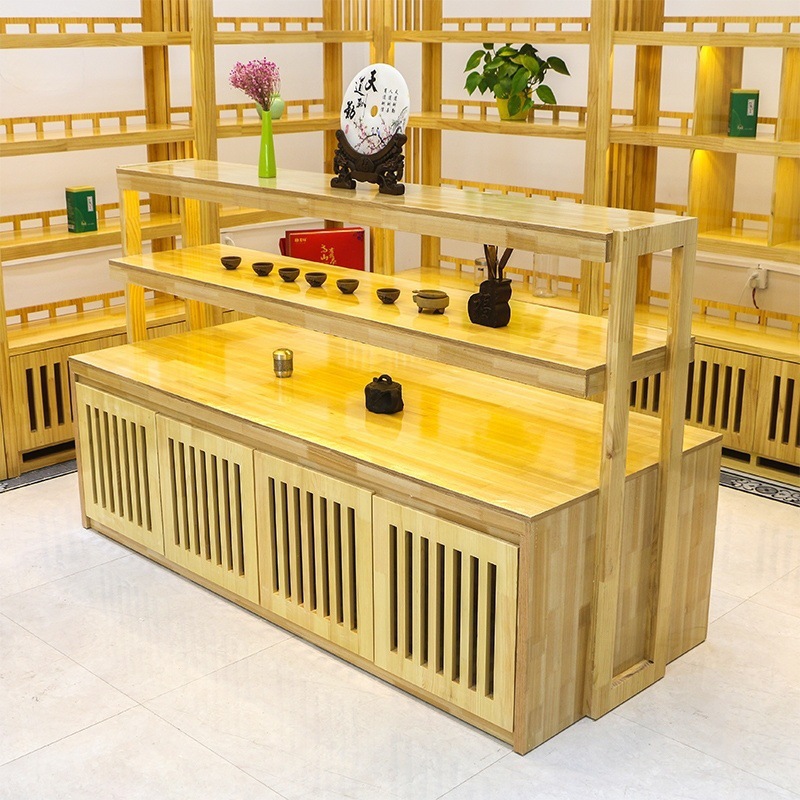 实木茶叶茶盘茶具展柜瓷器玉器中岛柜多功能双面展示架多层陈列柜