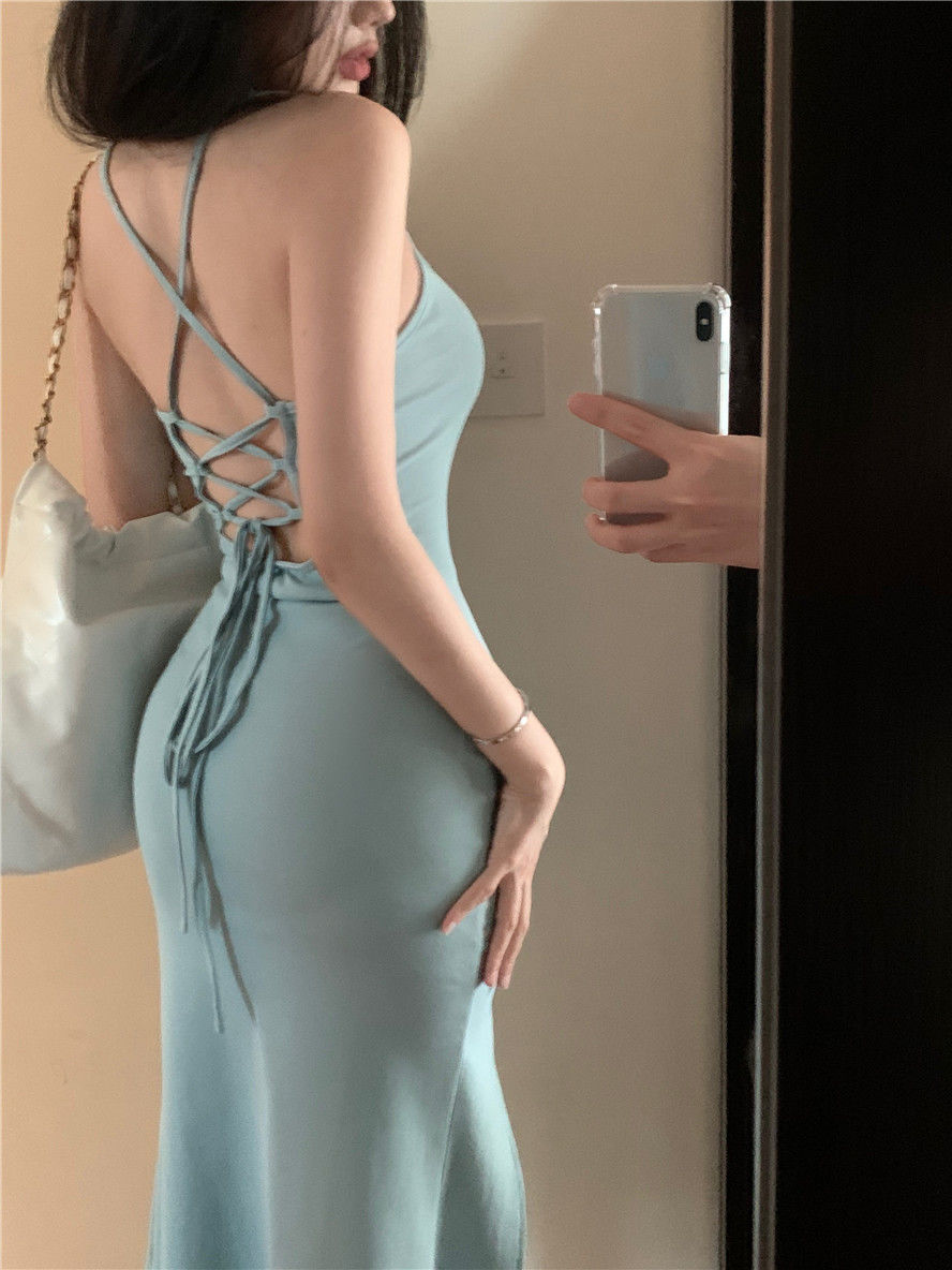 Sexy Backless dress Women's Summer 2024 New Arrival French Style Retro Slim-Fit Slimming Strap Bag Hip Sling Skirt