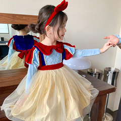 女童2024秋季新ins風白雪公主長袖網紗連衣裙兒童萬聖節禮服童裙