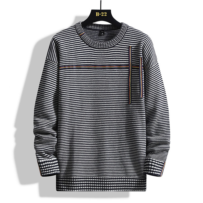 Maglione lavorato a maglia semplice e caldo, spesso e largo, con scollo rotondo, da uomo_voghion.com