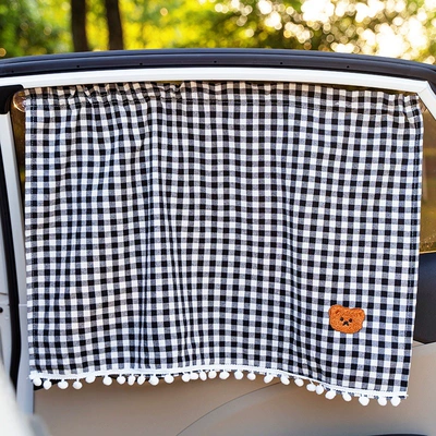 cup side window car side – Car curtains - plaid-curtain-bear-black
