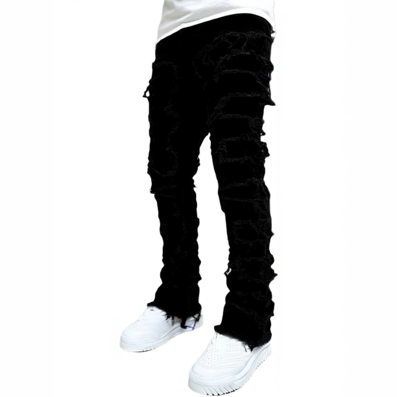 2026 Men's stacked skinny jeans Harajuku style ripped denim pants, high waist 2026 Men's stacked skinny jeans Harajuku style ripped denim pants, high waist