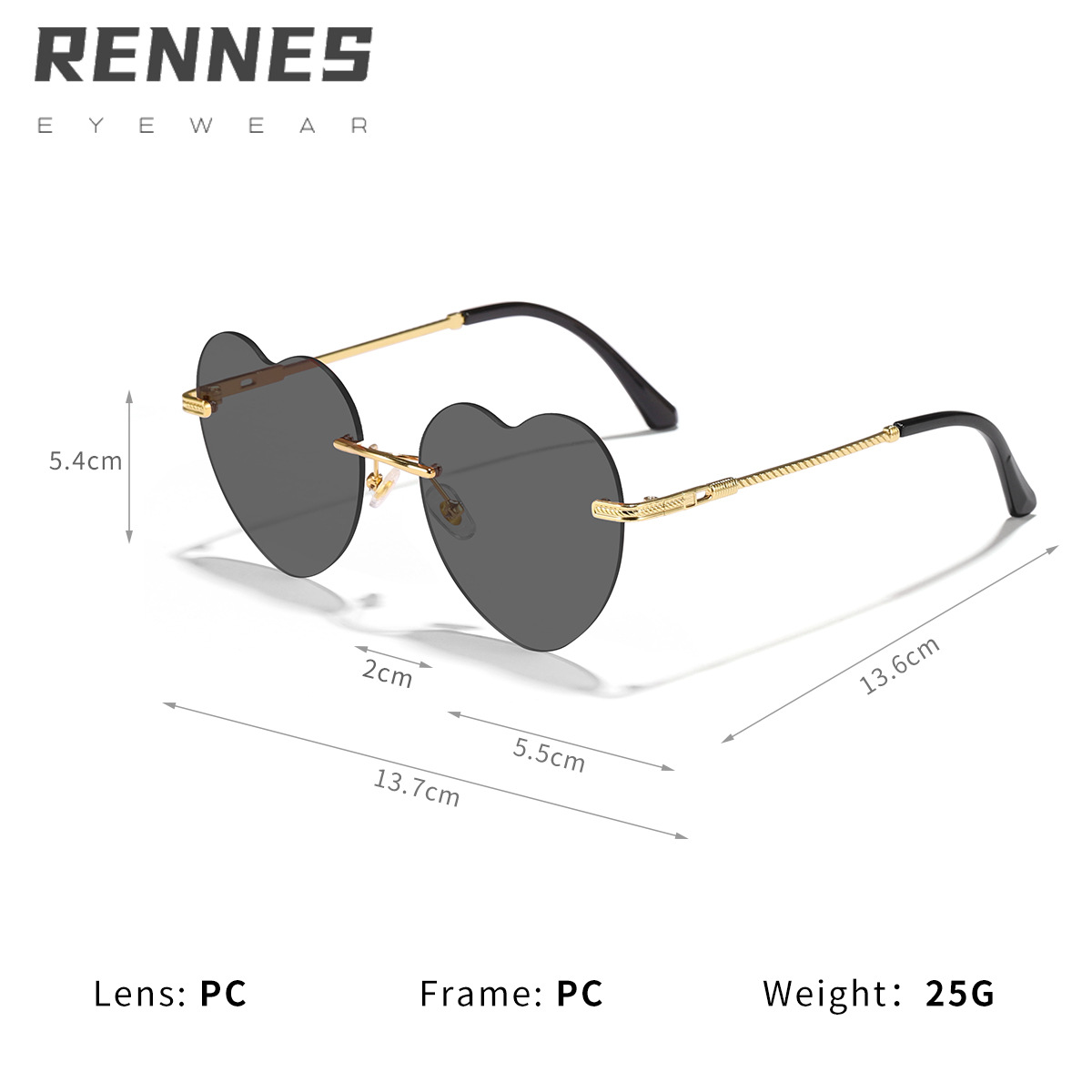 2022 nuevas gafas de sol sin marco de amor para mujeres a juego decorativas ins mismo estilo gafas de corazón de melocotón de borde de corte a juego 30058