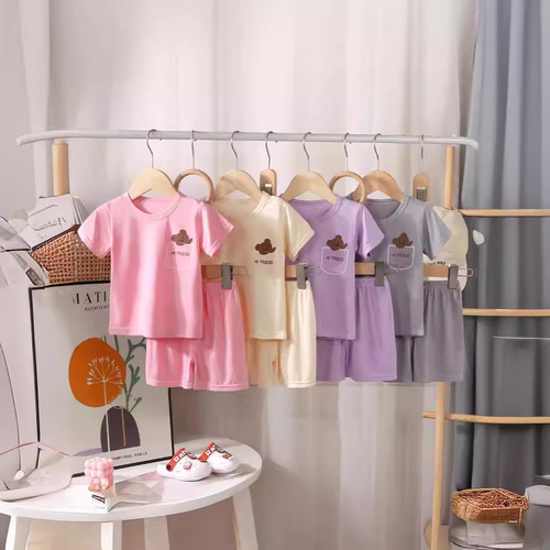 Summer children's modal cotton fashionable short-sleeved shorts set for boys and girls, thin home clothes sleepwear set