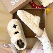 厚底增高感毛毛拖鞋女外穿2025秋冬新款复古毛茸茸勃肯棉拖鞋
