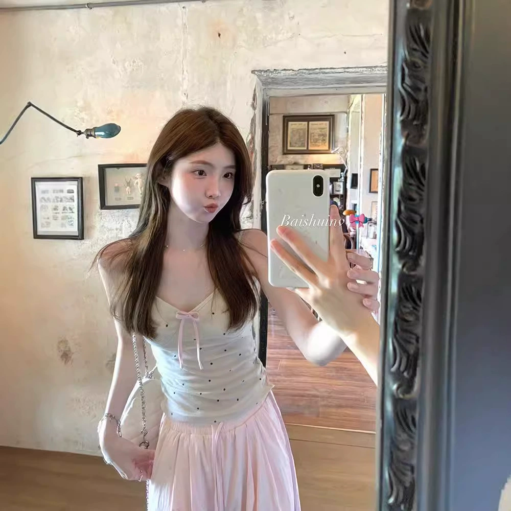 2024 новая волна-точка сексуальный чистый ветер бант камзол жилет женский летний сафари носит корейский дизайн