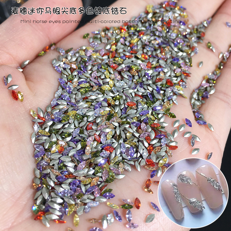 Pointed bottom small model bottom plated horse eye zircon 1.5 * 3mm flash artificial crystal mini mini Nail nail drill