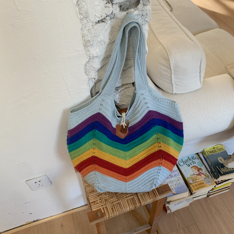 Beach Vacation Style Knitted Bag For Women, Fashionable Versatile Simple Shoulder Bag, Lazy Style Woven Tote Bag - Thumbnail 4