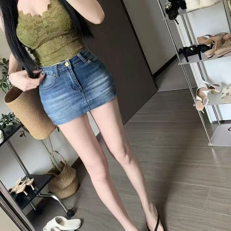 Five-Color Hip-Enhancing New Style Front Skirt and Back Pants High-Waisted Versatile Slim A-Line Bodycon Anti-Exposure Sexy Denim Skirt