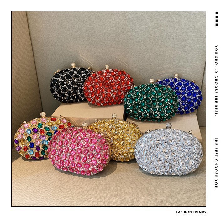 Nueva bolsa de cena de lujo ligera con diamantes, bolsa de moda para banquetes de bodas, bolsa de acrílico con diamantes completos